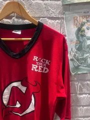 古着　L　半袖　Tシャツ　赤　Vネック　ロゴTシャツ