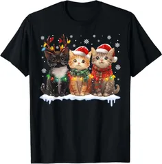 送料無料  100%コットン サンタ 猫 ライト トナカイ クリスマス 猫 恋人 パジャマ Tシャツ 熱転写3Dプリント メンズ　レディース おもしろい 半袖 パロディ　Tシャツ