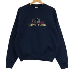 80~90's/80~90年代ヴィンテージ FRUIT OF THE ROOM/フルーツオブザルーム NEW YORK USA製 スウェット トレーナー 長袖 フロント刺繍 USA製 メンズ L ネイビー