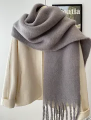 【グレー】マフラー ストール 大判 厚手 ビッグサイズ 大きい レディース フリンジ 防寒 ふわふわ 暖かい ふわもこ 冬 可愛い 通勤 通学 韓国風 おしゃれ