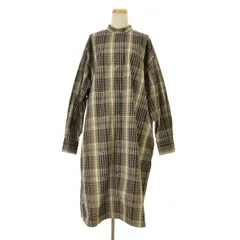 【Squady】チェックバンドカラーワイドシャツロング長袖ワンピース
