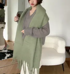 【ライトグリーン】マフラー ストール 大判 厚手 ビッグサイズ 大きい レディース フリンジ 防寒 ふわふわ 暖かい ふわもこ 冬 可愛い 通勤 通学 韓国風 おしゃれ