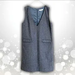 【即決ご希望額はコメントへ】 美品　NATURAL BEAUTY BASIC　ナチュラルビューティーベーシック　ノースリーブ　ワンピース　グレー　Ｓ　Vネック　ツイード　ウール　ジャンスカ　ジャンパースカート　レイヤード　重ね着　オフィス　カジュアル　キレイめ