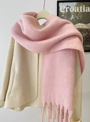 【ピンク】マフラー ストール 大判 厚手 ビッグサイズ 大きい レディース フリンジ 防寒 ふわふわ 暖かい ふわもこ 冬 可愛い 通勤 通学 韓国風 おしゃれ