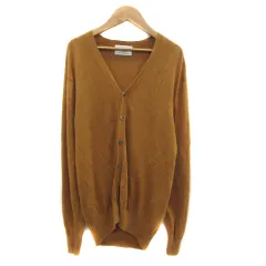 グリーンレーベルリラクシング ユナイテッドアローズ green label relaxing カーディガン ミドル丈 Vネック 無地 リネン L ライトブラウン /YS12