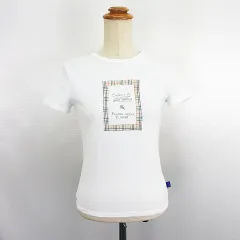 バーバリーズブルーレーベル Burberry's BLUE LABEL Tシャツ カットソー 半袖 クルーネック ロゴ プリント コットン M ホワイト ※EKM