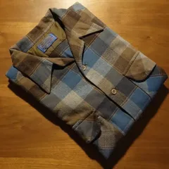 ヴィンテージ ペンドルトン ボードシャツ ブルーｘブラウン ブロックチェック 1970年代 Made in USA 美品 オープンカラー アメリカ製