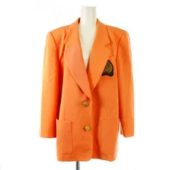 レリアン Leilian テーラードジャケット 総裏地 金ボタン ウール ブローチ付き 11 L オレンジ /KU