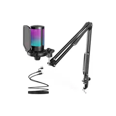 FIFINE USB コンデンサーマイク RGB光り カーディオイド指向性 プラグ＆プレイ パソコン/プレステマイク USBケーブル付き ワンタッチミュート YouTube Skype Discord Zoom 録音 ゲーム実況 ボイズチャット ライブ配信 0