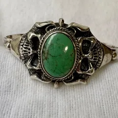 【Silver925 】アフガニスタン産 天然ターコイズ バングル★タイ直輸入 一点物／開運 魔除け ブレスレット トルコ石