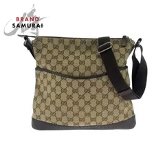GUCCI グッチ パンチング ベージュ ブラウン シルバー金具 GGキャンバス 145857 ショルダーバッグ サコッシュ レディース 503024【中古】
