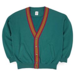 オールドギャップ OLD GAP 90s 90年代 スウェットカーディガン 珍品 旧タグ USA ヴィンテージ アメリカ 古着 メンズ カーディガン ブルーグリーン M-L相当【中古】