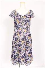 トッカ TOCCA ワンピース ドレス ひざ丈 フレア 半袖 花柄 シースルー VERA 0 紺 ネイビー /ms0419