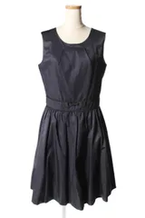 チェスティ Chesty ワンピース ひざ丈 ギャザー ノースリーブ  ウエストリボン 切替  1 紺 ネイビー /ms0419