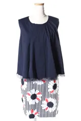 チェスティ Chesty ワンピース ひざ丈 ノースリーブ ドッキング ストライプ 花柄 0 紺 ネイビー /yt0420