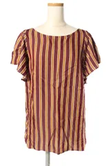 アナイ ANAYI 18AW カットソー 半袖 ストライプ フリル 38 茶 ブラウン /nn0422