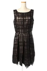 グレースクラス GRACE Class ワンピース 膝丈 フレア チェック チュール ノースリーブ 38 黒 ブラック 2513 1069-0  /TK