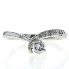 Pt900 プラチナ リング ダイヤモンド 0.308ct/0.10ct Iカラー VS2 ラウンド ウェーブ V字 デザイン 指輪 15号【新品仕上済】【zz】【中古】