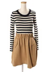 ブルーレーベルクレストブリッジ BLUE LABEL CRESTBRIDGE ワンピース ドッキング ニット ボーダー 長袖 ウール 36 黒 ブラック 白 ホワイト 茶 ブラウン /yt0510