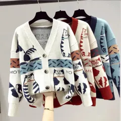 【ニットカーディガン】送料無料 ショート丈 猫柄 ニットカーディガン 羽織り 秋冬 復古風 前開き 猫柄 アウター Vネック 可愛い ニット 長袖 セーター レディース 長袖 秋冬 ファッショ 可愛い 韓国風 猫雑貨 猫グッズ 千葉