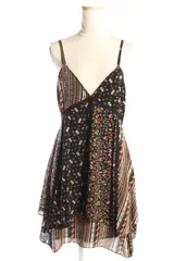 アリスオリビア alice + olivia 17SS ワンピース キャミワンピ ミニ 花柄 パッチワーク シルク 0 黒 ブラック /☆a0508