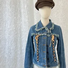 Y2K 編み上げ レースアップ　デニムジャケット / フリンジ アーカイブ 00’s グランジ ギャル系 古着 M相当