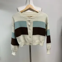 新品 バイカラー クロップド ニット カーディガン