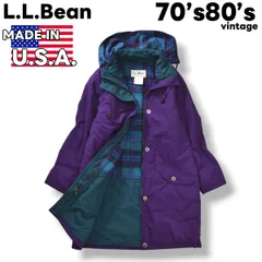【希少】 70s 80s ヴィンテージ USA製 エルエルビーン L.L.Bean マウンテン コート パーカー 中綿 裏地 ウール ブランケット S パープル ｘ チェック柄 マルチカラー アウトドア ウェア レディース ♪
