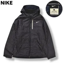 ナイキ NIKE フーデット ウィンド ジャケット ジャンパー ウィンドブレーカー ジップ パーカー 中綿 L ストライプ柄 ネイビー スポーツ カジュアル ウェア メンズ
