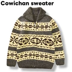 カウチンニット】フルジップ ニットカーディガン パーカー M相当 茶 