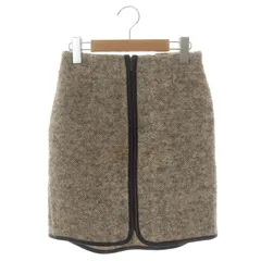 カーサフライン CASA FLINE エコレザーパイピングミニスカート 台形 ニット ウール アルパカ混 00 グレージュ オフホワイト 黒 /DO ■OS