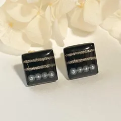 ブラック パール のスクエアピアス ゴールド 黒 四角 おしゃれ【282】