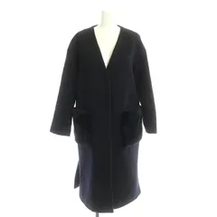 ナチュラルビューティーベーシック NATURAL BEAUTY BASIC ファーポケット ノーカラーコート アウター ロング S 紺 ネイビー /ES ■OS