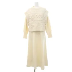 ドレステリア DRESSTERIOR 2点セット 3Wayニットレイヤードワンピース 長袖 ロング ベスト フレンチスリーブ ケーブル プルオーバー ウール 36 オフホワイト /DO ■OS