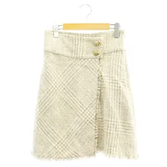 アプワイザーリッシェ Apuweiser-riche ツイードチェック台形スカート ひざ丈 ラップ風 フリンジ 1 S 白 ホワイト ベージュ /AT ■OS