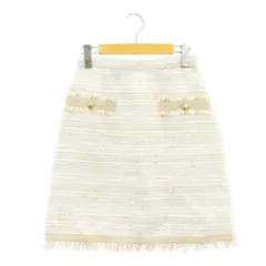 アプワイザーリッシェ Apuweiser-riche フリンジツイード台形スカート ひざ丈 ラメ 1 S 白 ホワイト ベージュ /AT ■OS