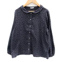 スタディオクリップ Studio Clip シャツ ブラウス 長袖 ラウンドカラー ドット柄 紺 ネイビー ライトベージュ /SM15