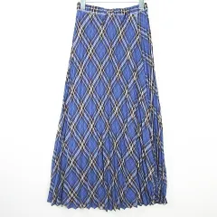 ナノユニバース nano universe プリーツ ロング スカート レーヨン 38 ブルー チェック kz13550