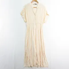 ザラ ZARA シャツワンピース マキシ丈 半袖 ギャザー レーヨン M ライトオレンジ 2298/068 kz13597