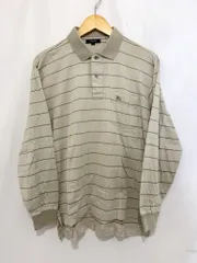 BURBERRY LONDON バーバリー 長袖ボーダーポロシャツ BBV41-021 ロゴ刺繍 リブ袖 日本製 サイズ: L カラー: ベージュ メンズ トップス