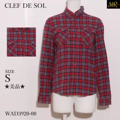 ★美品★ CLEF DE SOL クレドソル トップス シャツ　長袖　胸ポケット付き　前開きボタン　チェック柄　綿100％ 　レッド　ブルー　 【WAD3920-00】 送料無料　古着　レディース