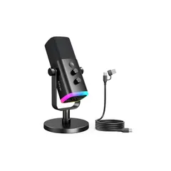 FIFINE XLR/USB接続 ダイナミックマイク ゲーミング 配信用 単一指向性 ノイズ低減 プラグ＆プレイ PC パソコン PS4 PS5対応 ライブ配信 ゲーム実況 録音用 マイク 音量調節 ミュート機能 RGBライト ヘッドホン端子 USBケーブル付