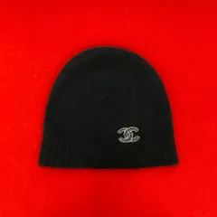 極 美品 1A CHANEL シャネル ココマーク 刺繍 カシミヤ ニットキャップ ニット帽 ビーニー 帽子 レディース ブラック 黒 62101