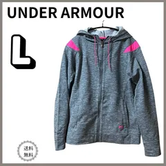 【美品】UNDER ARMOUR アンダーアーマー フード付き　ジップアップパーカー スゥエットジャージ　L 　グレー×ピンク