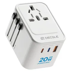 【PD20W 急速充電】 decqle 海外 変換プラグ コンセントマルチ変換プラグ 2 USB-C(PD20W 急速充電）＆ 1 USB-Aポート ４台同時充電 全世界対応（アメリカ/イギリス/ヨーロッパ/オーストラリア/中国などの224+国々に対応）旅行用
