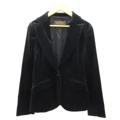 ボールジー BALLSEY トゥモローランド テーラードジャケット ミドル丈 シングルボタン 総裏地 ベロア 36 S ブラック 黒 /YM28