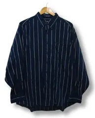 ◇☆【古着 90年代 】Ralph Lauren／ラルフローレン CHAPS チャップス 長袖 ボタンダウンシャツ  ストライプ 紺色系 メンズ 2XL相当 ヴィンテージ ■管理番号L29544SSS26-251123-203（510）