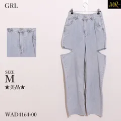 ★美品★ GRL グレイル パンツ ワイド　デニム　ダメージ加工　サイドスリット　ボタン付き　ファスナー付き　ポケット付き　コットン100％ 　ライトブルー　 【WAD4164-00】 送料無料　古着　レディース