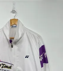 YONEX ヨネックス 白 パープル ジップアップ ウインドブレーカー ジャケット