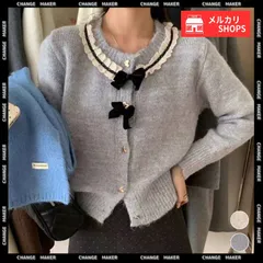 襟レース ニットカーディガン レディース 長袖 リボン付き ハートボタン フリル襟 ニットトップス ショート丈 ガーリー 大人可愛い 韓国風 秋冬 CH6JINGHAN-001